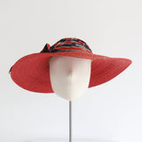 "Nautical Straw" Vintage 1930's Red Straw & Cotton Striped Sun Hat