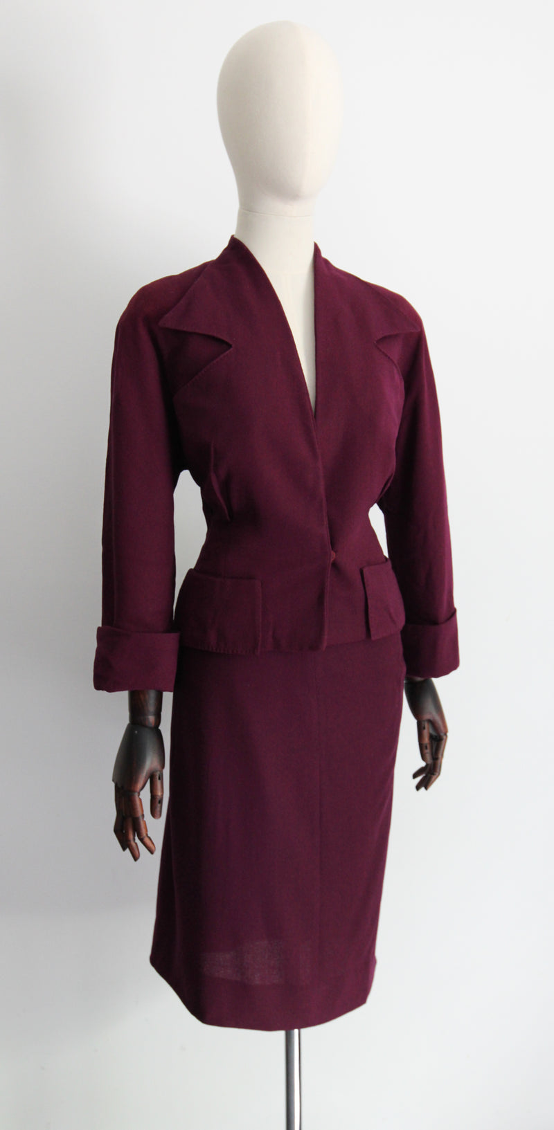 "Deepest Plum" Vintage 1940's Deep Plum Crepe Wool Skirt Suit UK 8-10 US 4-6