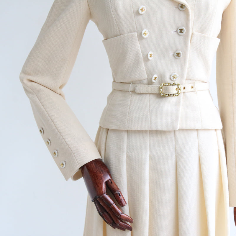"Cream & Gold Chanel" Vintage Cream & Gold Chanel Skirt Suit UK 8 US 4