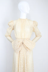 "Scattered Petals" Vintage 1930's Buttercream Burnout Silk Bow Dress UK 10 US 6