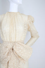 "Scattered Petals" Vintage 1930's Buttercream Burnout Silk Bow Dress UK 10 US 6