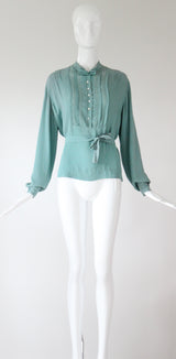 "Eau De Nile Silk" Vintage 1930's Eau De Nil Silk Blouse UK 14 US 10