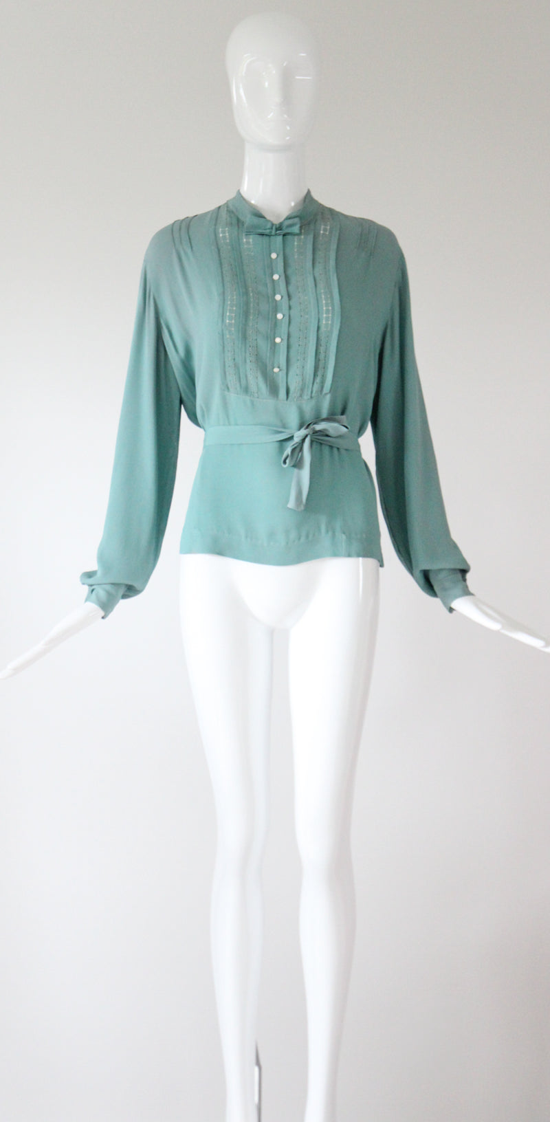 "Eau De Nile Silk" Vintage 1930's Eau De Nil Silk Blouse UK 14 US 10