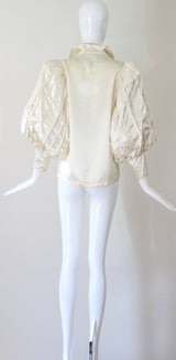 "Box Pleated Bishops" Vintage 1930's Couture Cream Rayon Bishop Sleeve Blouse UK 10 US 6