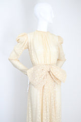 "Scattered Petals" Vintage 1930's Buttercream Burnout Silk Bow Dress UK 10 US 6