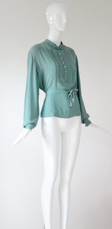 "Eau De Nile Silk" Vintage 1930's Eau De Nil Silk Blouse UK 14 US 10