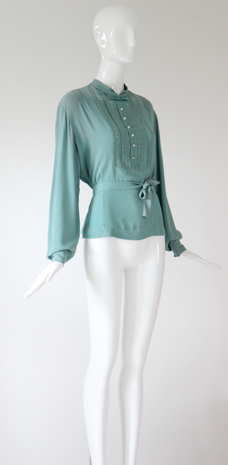 "Eau De Nile Silk" Vintage 1930's Eau De Nil Silk Blouse UK 14 US 10