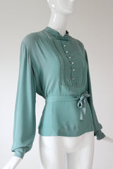 "Eau De Nile Silk" Vintage 1930's Eau De Nil Silk Blouse UK 14 US 10