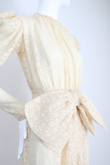 "Scattered Petals" Vintage 1930's Buttercream Burnout Silk Bow Dress UK 10 US 6