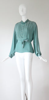 "Eau De Nile Silk" Vintage 1930's Eau De Nil Silk Blouse UK 14 US 10