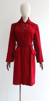 "Red Cord Heartache" Vintage 1940's Red Cord Coat UK 10-12 US 6-8