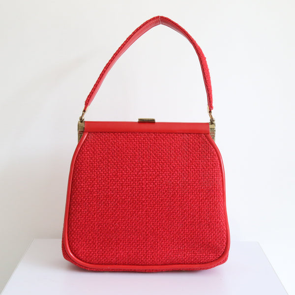 "Candy Apple Red" Vintage 1950's Red Wool Handbag