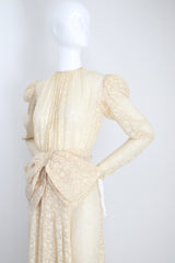 "Scattered Petals" Vintage 1930's Buttercream Burnout Silk Bow Dress UK 10 US 6