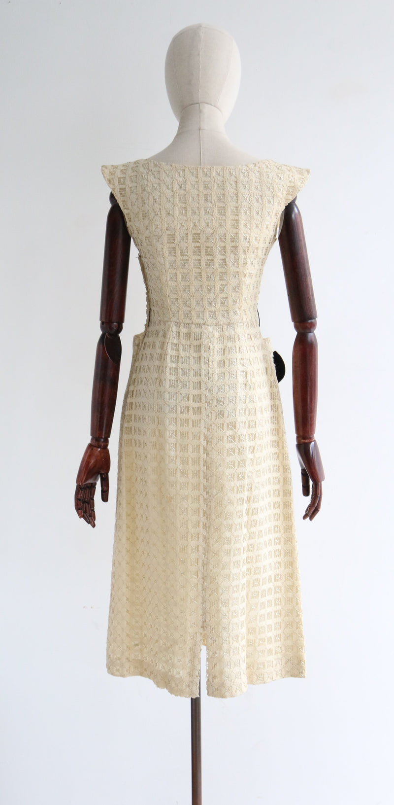 "Velvet Roses " Vintage 1950's Cream & Gold Woven Dress UK 8 US 4
