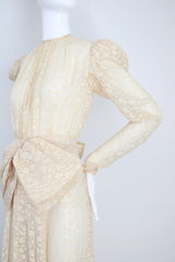 "Scattered Petals" Vintage 1930's Buttercream Burnout Silk Bow Dress UK 10 US 6