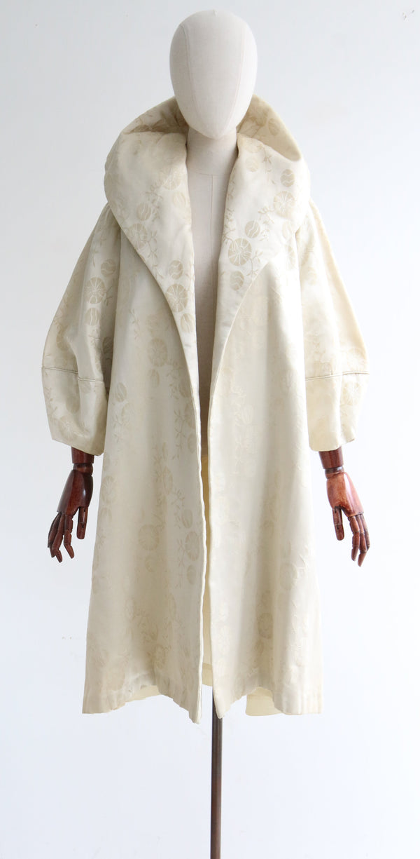 "Pearl Satin Brocade" Vintage 1950's Satin Brocade Swing Coat UK 10-14 US 6-10