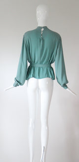 "Eau De Nile Silk" Vintage 1930's Eau De Nil Silk Blouse UK 14 US 10