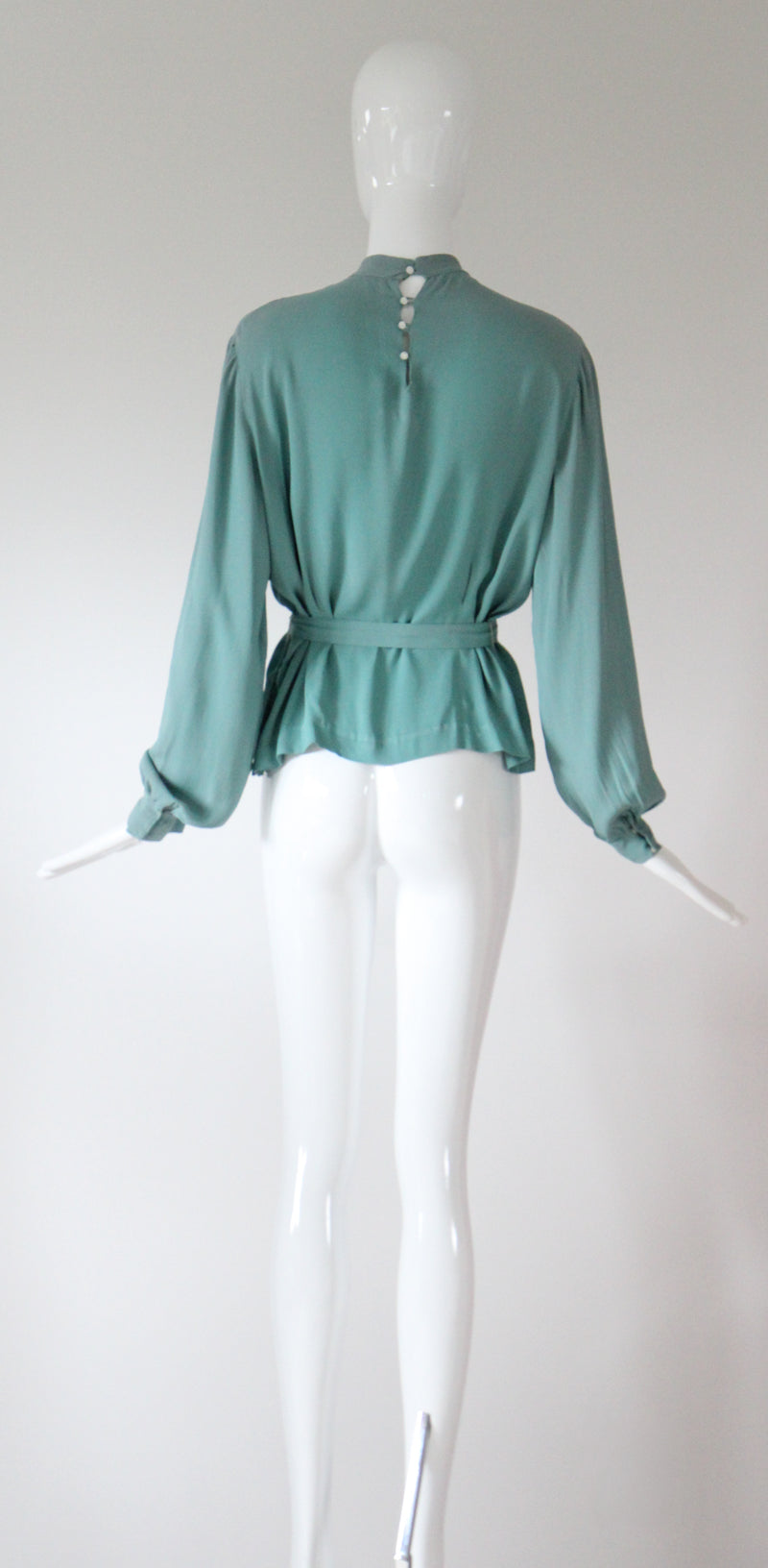 "Eau De Nile Silk" Vintage 1930's Eau De Nil Silk Blouse UK 14 US 10