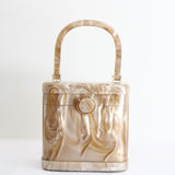 "Creme Caramel" Vintage 1950's Marbled Caramel Lucite Box Bag