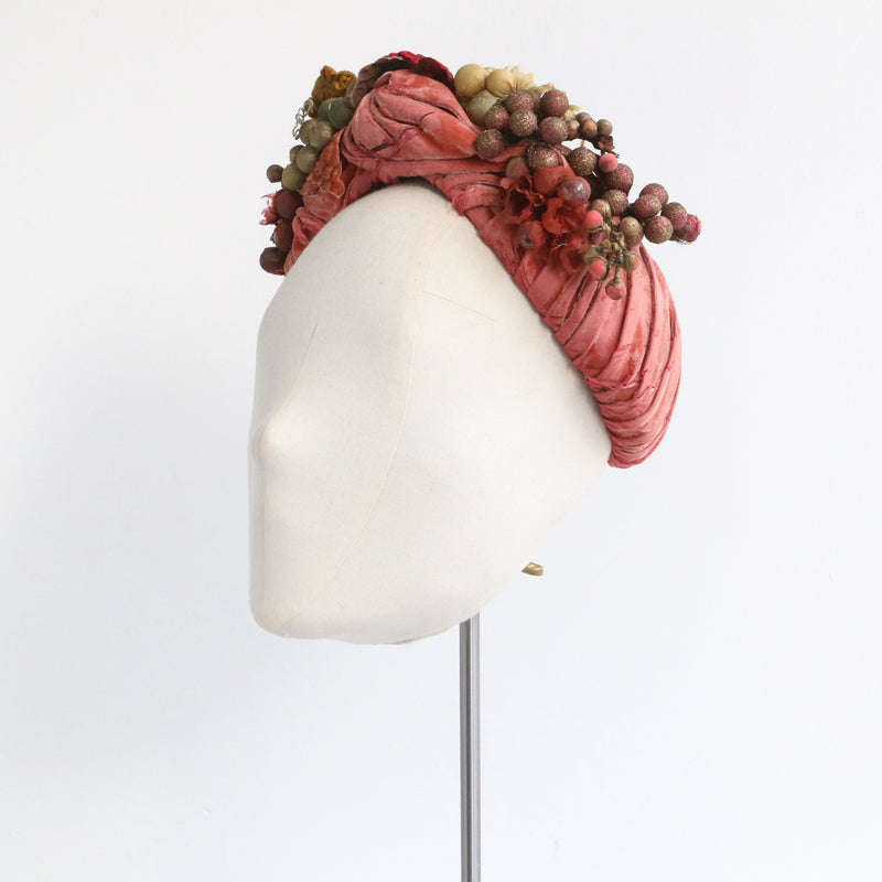 "Hattie Carnegie" Vintage 1940's Silk Pleated Hattie Carnegie Turban
