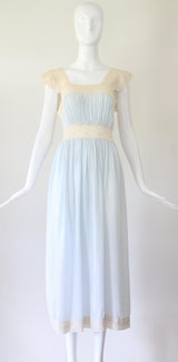 "Cream Lace Flutters" Vintage 1930's Pale Blue & Cream Lace Gown UK 8 US 4