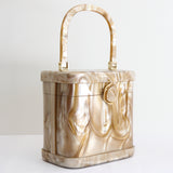 "Creme Caramel" Vintage 1950's Marbled Caramel Lucite Box Bag