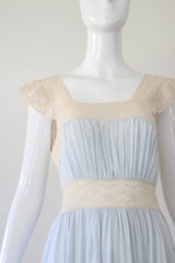 "Cream Lace Flutters" Vintage 1930's Pale Blue & Cream Lace Gown UK 8 US 4