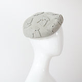 "Felt & Rhinestones" Vintage 1950's Dove Grey Felt & Rhinestone Leaf Appliqués Hat