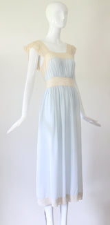 "Cream Lace Flutters" Vintage 1930's Pale Blue & Cream Lace Gown UK 8 US 4