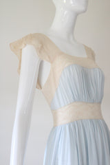 "Cream Lace Flutters" Vintage 1930's Pale Blue & Cream Lace Gown UK 8 US 4