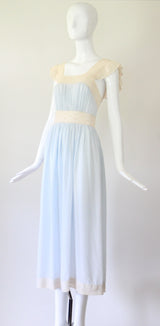 "Cream Lace Flutters" Vintage 1930's Pale Blue & Cream Lace Gown UK 8 US 4