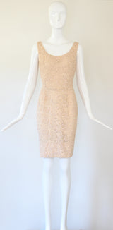 "Blush Beadwork & Lace" Vintage 1960's Blush Lace & Bead Embellished Gene Shelly Cocktail Dress UK 8 US 4