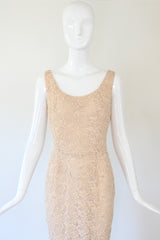 "Blush Beadwork & Lace" Vintage 1960's Blush Lace & Bead Embellished Gene Shelly Cocktail Dress UK 8 US 4