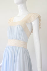 "Cream Lace Flutters" Vintage 1930's Pale Blue & Cream Lace Gown UK 8 US 4