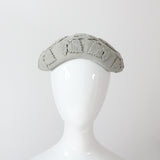 "Felt & Rhinestones" Vintage 1950's Dove Grey Felt & Rhinestone Leaf Appliqués Hat