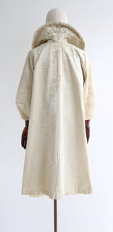 "Pearl Satin Brocade" Vintage 1950's Satin Brocade Swing Coat UK 10-14 US 6-10