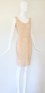 "Blush Beadwork & Lace" Vintage 1960's Blush Lace & Bead Embellished Gene Shelly Cocktail Dress UK 8 US 4