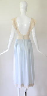 "Cream Lace Flutters" Vintage 1930's Pale Blue & Cream Lace Gown UK 8 US 4