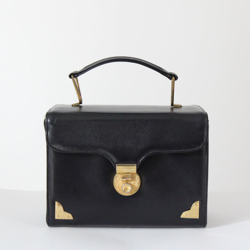 "En Marine" Vintage 1940's Navy Blue & Gold Hardware Top Handle Handbag