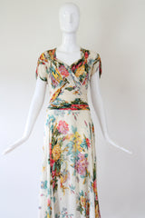 "Wildflower Chiffon" Vintage Late 1930's Wildflower Silk Chiffon Dress UK 10 US 6