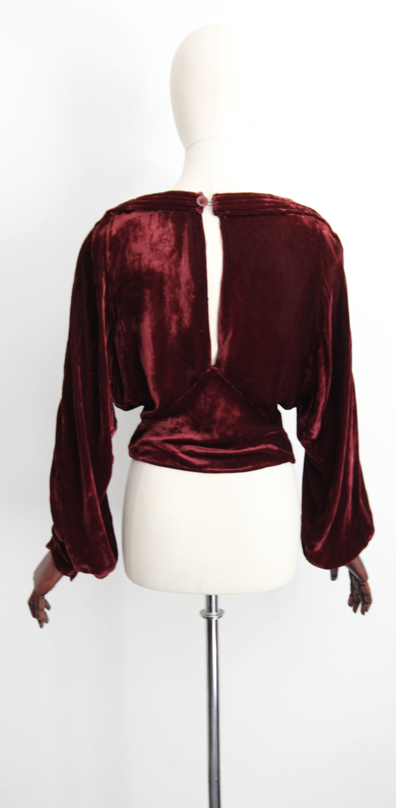 "Deep Maroon Pleats" Vintage 1930's Silk Velvet Maroon Red Pleated Blouse UK 10-14 US 6-10