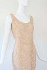 "Blush Beadwork & Lace" Vintage 1960's Blush Lace & Bead Embellished Gene Shelly Cocktail Dress UK 8 US 4