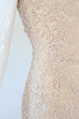 "Blush Beadwork & Lace" Vintage 1960's Blush Lace & Bead Embellished Gene Shelly Cocktail Dress UK 8 US 4