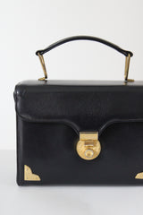 "En Marine" Vintage 1940's Navy Blue & Gold Hardware Top Handle Handbag