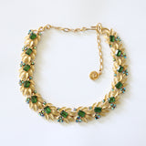 "Brushed Gold Leaves & Rhinestones" Vintage 1950's Lisner Full Parure Jewellery Set