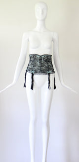 "Florence Paris" Vintage 1950's Black & Blue Lace Suspender Belt UK 8 US 4