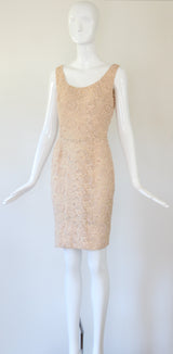 "Blush Beadwork & Lace" Vintage 1960's Blush Lace & Bead Embellished Gene Shelly Cocktail Dress UK 8 US 4