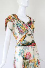 "Wildflower Chiffon" Vintage Late 1930's Wildflower Silk Chiffon Dress UK 10 US 6