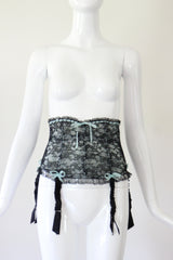"Florence Paris" Vintage 1950's Black & Blue Lace Suspender Belt UK 8 US 4