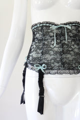 "Florence Paris" Vintage 1950's Black & Blue Lace Suspender Belt UK 8 US 4